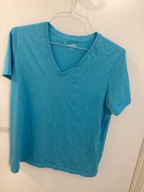 Lands' End Women's Relaxed fit Short-Sleeve V-Neck Tee in Turquoise